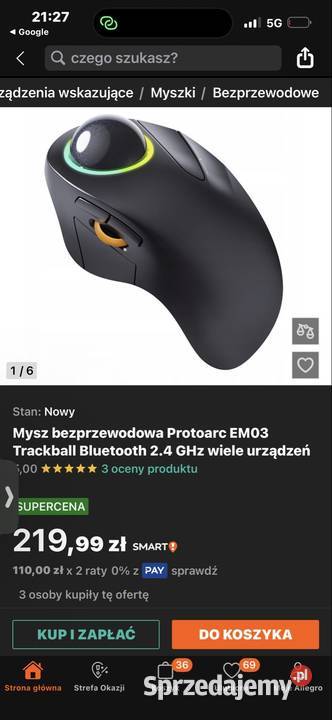ergonomiczna mysz bezprzewodowa trackball bezprzewodowa mazowieckie Grodzisk Mazowiecki