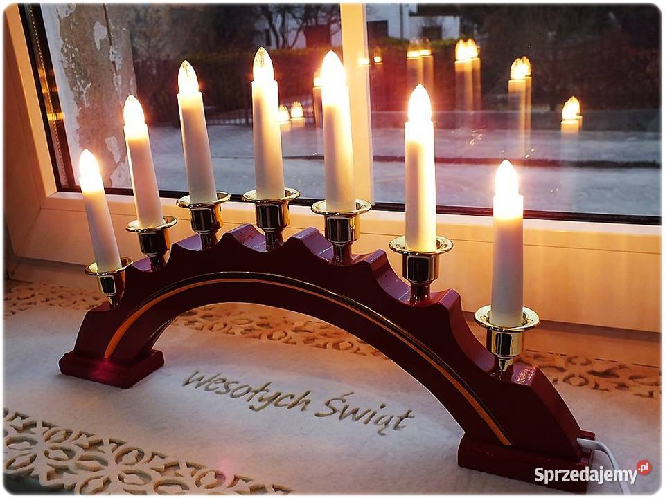 Drewniany Świecznik łukowy na parapetokno Lampki Żary sprzedam