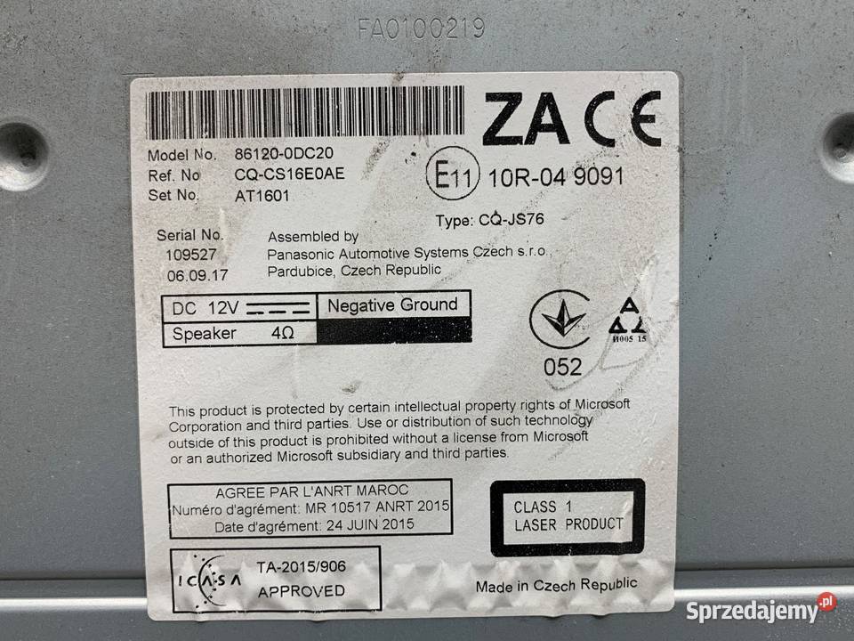 RADIO TOYOTA YARIS III 861200DC20 ODTWARZACZ osobowe