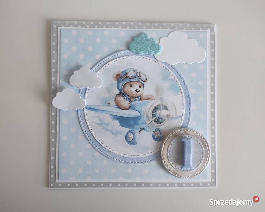 Kartka ręcznie robiona na urodziny Roczek miś w łódzkie Łódź sprzedam