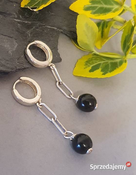 Kolczyki z czarnym onykiem ze srebra 925 ręcznie mazowieckie Izabelin C