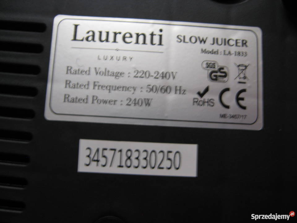 Nowa wyciskarka do owoców LAURENTI SLOW JUICER Grodziczno