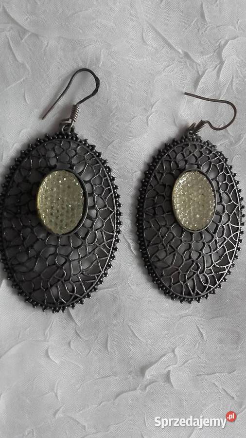 AŻUROWE KOLCZYKI MEDALIONY Z KRYSZTAŁOWYMI Kolczyki wielkopolskie Piła