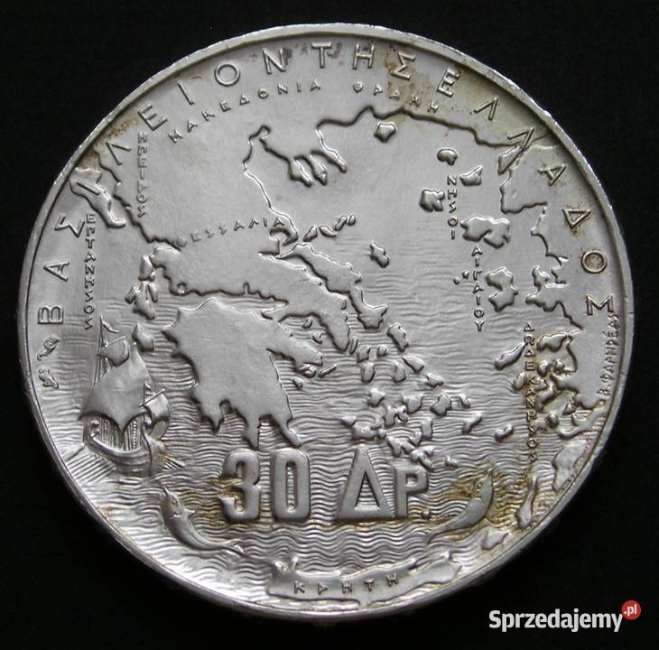 GRECJA 30 DRACHM 1963 STULECIE DYNASTII SREBRO łódzkie Łódź sprzedam