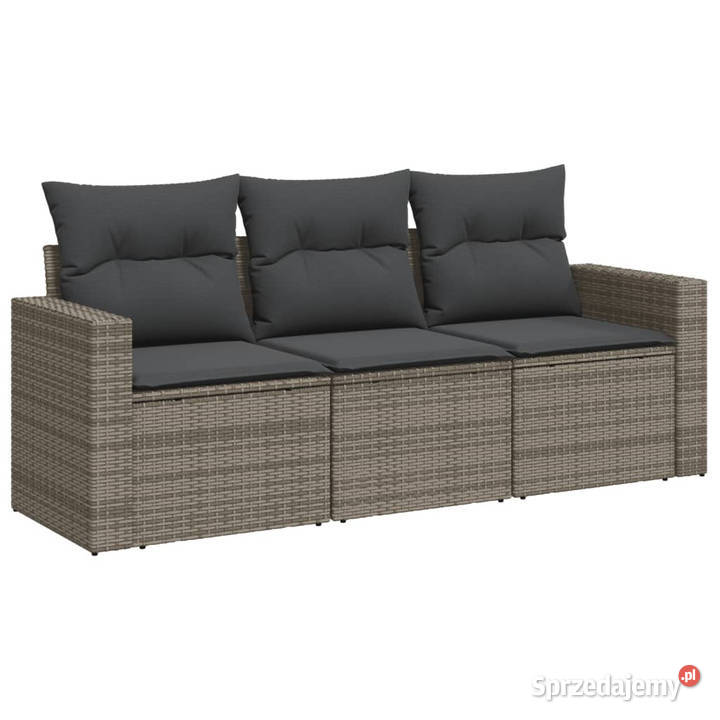 3częściowa sofa do ogrodu z poduszkami szara