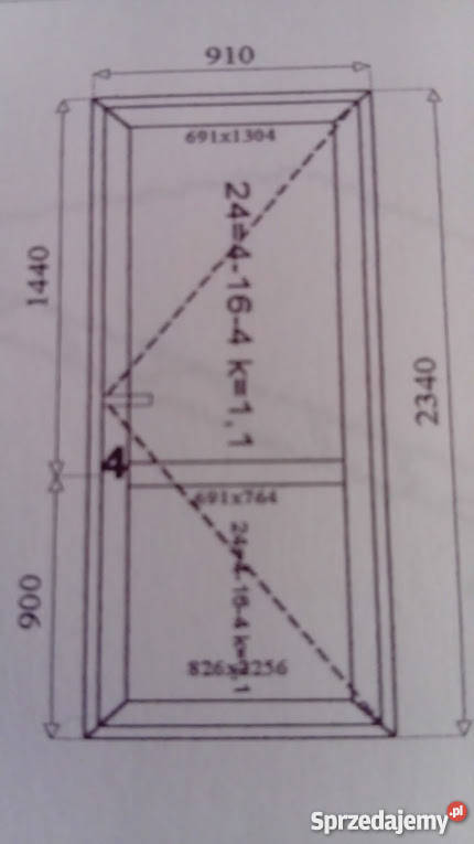 Drzwi balkonowe 2340 x 910 firmy TRAS stan Kraków