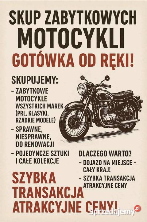 SKUP STARYCH ZABYTKOWYCH MOTOCYKLI MOTOWERÓW Skup pojazdów Białogard usługa