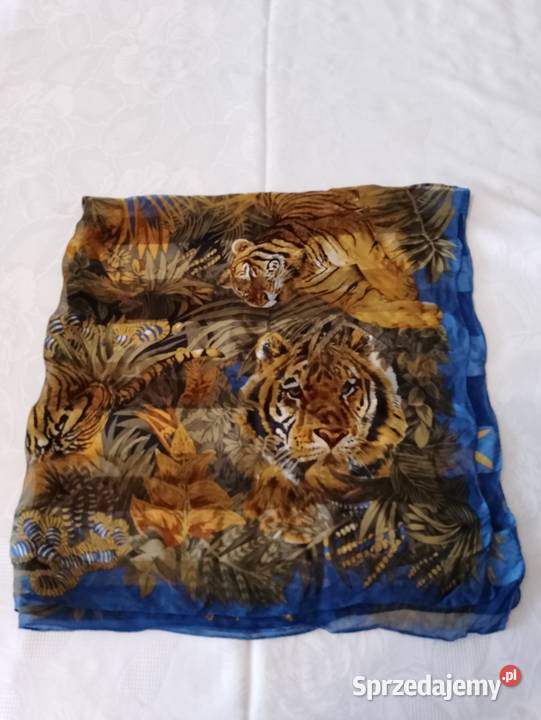 Apaszka z motywem tygrysów kwadratowa kolorowa Dodatki Moda i Styl Oborniki