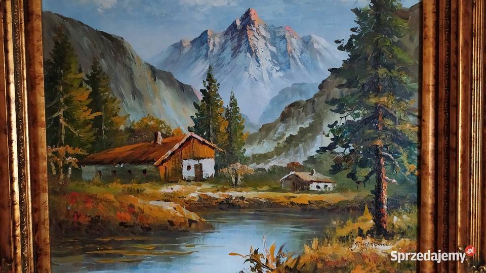 Obraz olejny na płótnie Pejzaż góry piękna rama Bolesławiec