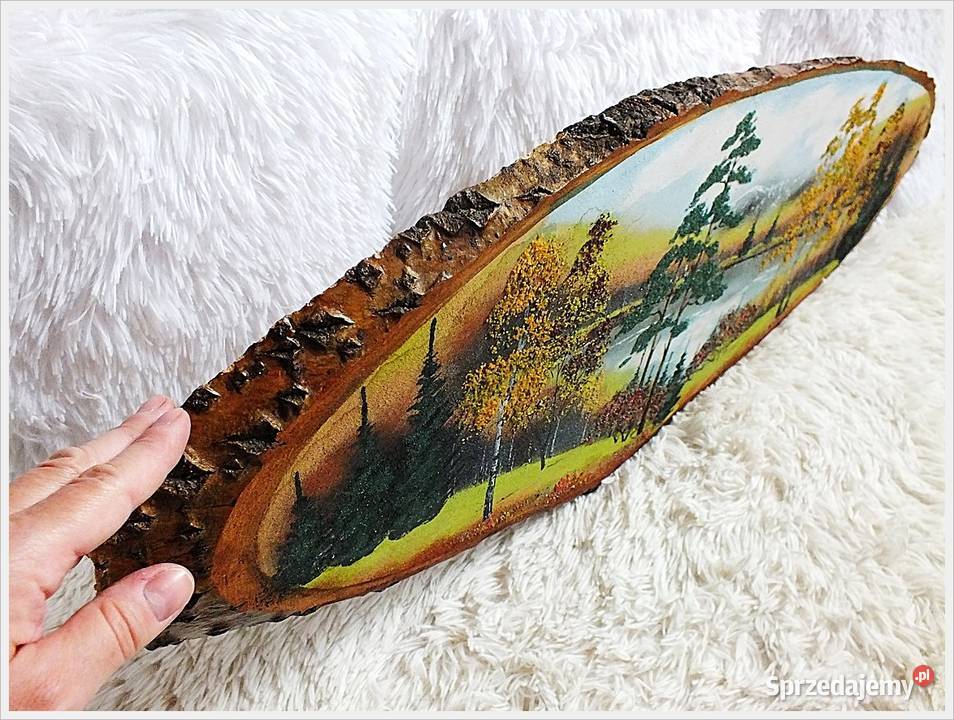 Duży Obraz ręcznie malowany na pniu drzewa Żary