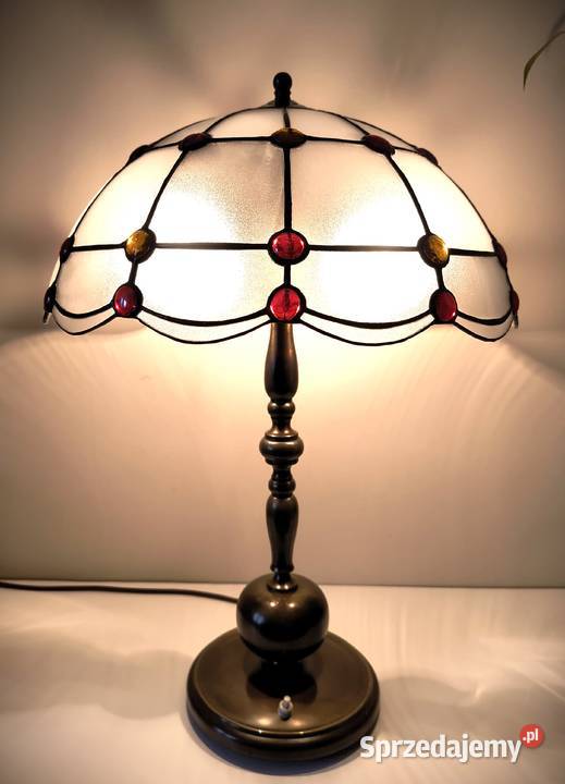 Lampa mosiądz witraż szkło gięte kaboszony wielkopolskie Wysoka