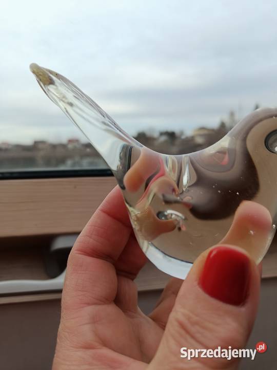 Szkło ptak wróbelek przycisk do papieru figurka Zamość