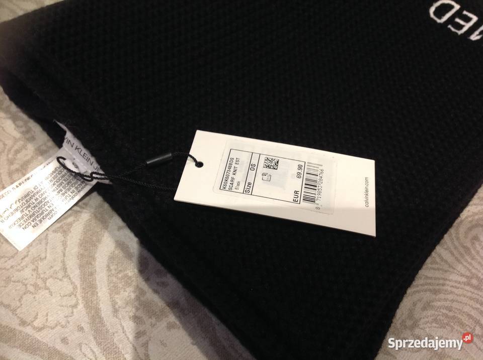 Czarny Długi Gruby Szalik Szal CALVIN KLEIN NOWY Nowa Sól