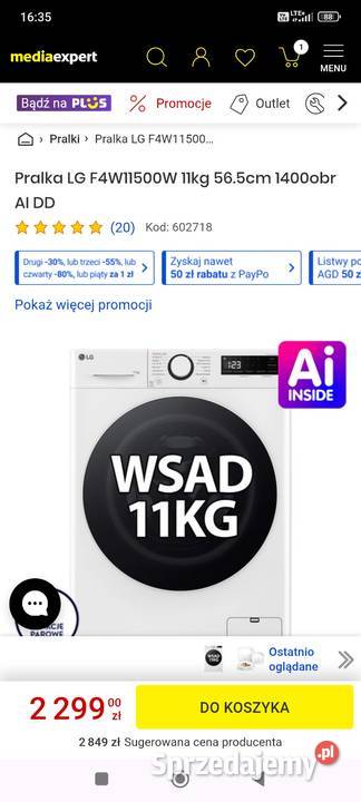 Sprzedam roczna pralkę LG 12 Olsztyn