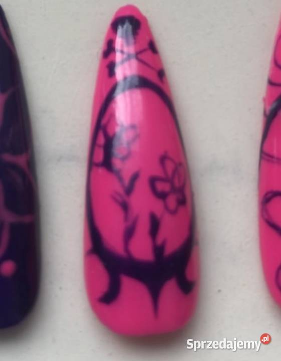Handmade press on nails neon avantgarde Białystok