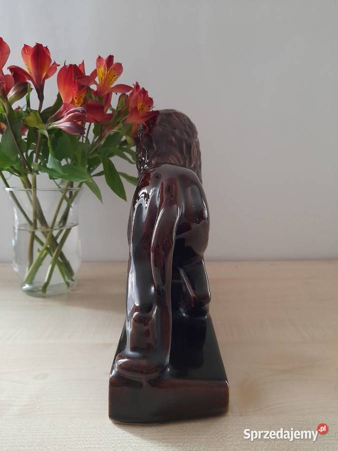Ceramiczny stary zegar w kształcie lwa Bogatynia