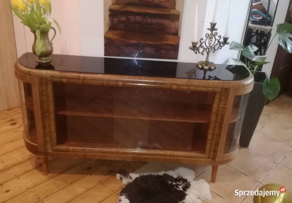 Witryna komoda prl retro vintage czarne szklo Gdańsk