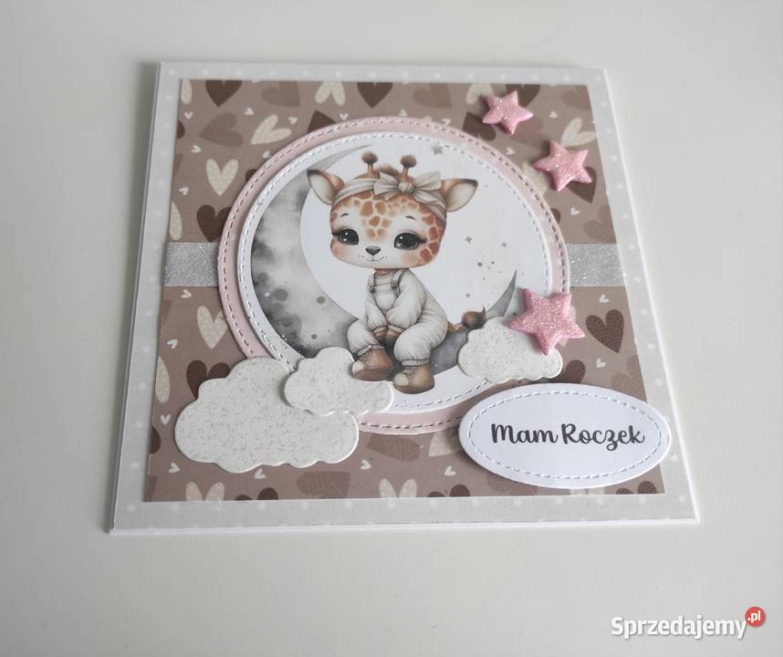 Kartka ręcznie robiona na urodziny roczek żyrafa Rękodzieło Łódź