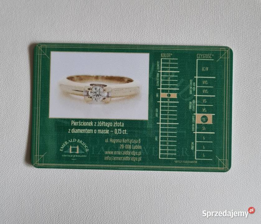 Złoty pierścionek z diamentem 015ct certyfikat Biżuteria Otwock
