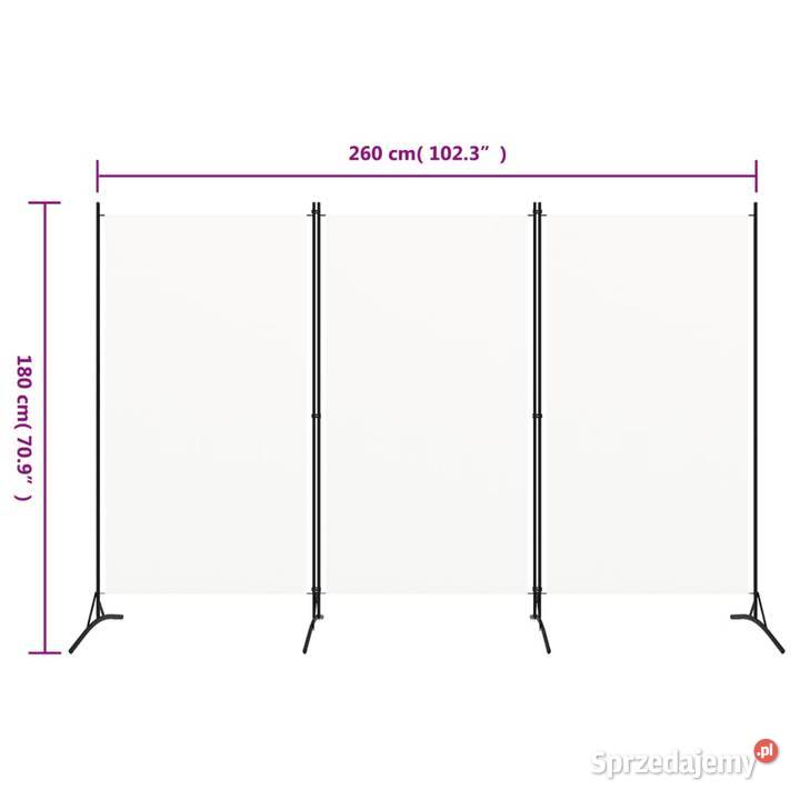 vidaXL Parawan 3panelowy biały 260 x 180 tkanina Warszawa sprzedam
