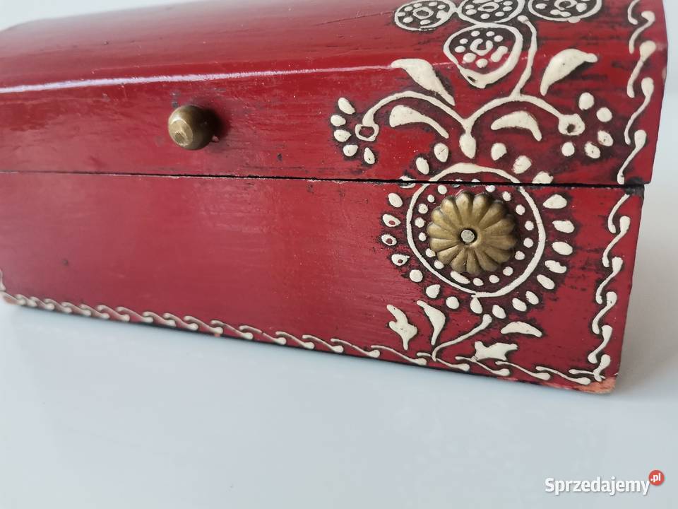 Stara drewniana szkatułka okucia mosiężne śląskie Katowice
