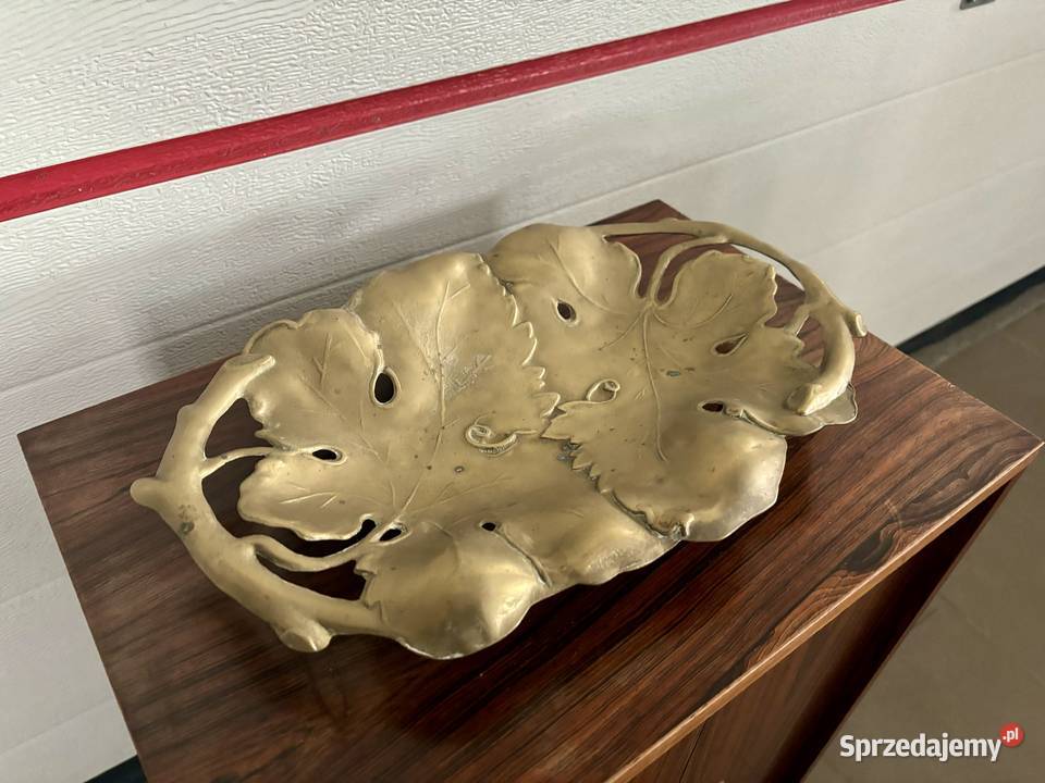 Stara mosiężna patera liść Rękodzieło Wrocław