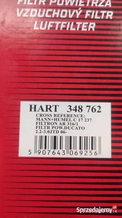 Filtr powietrza HART 348 762 Koronowo