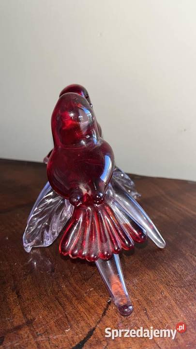 Szklana figurka 2 Ptaszki na gałęzi Z czerwono Gdańsk sprzedam