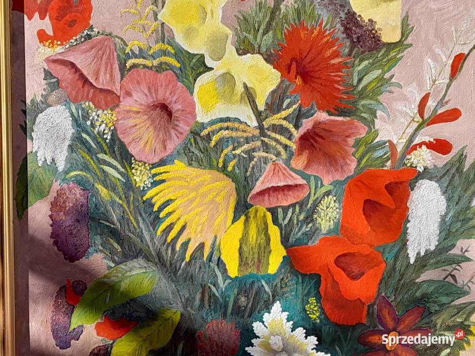 Martwa natura Bukiet kwiatów olejny złota rama mazowieckie