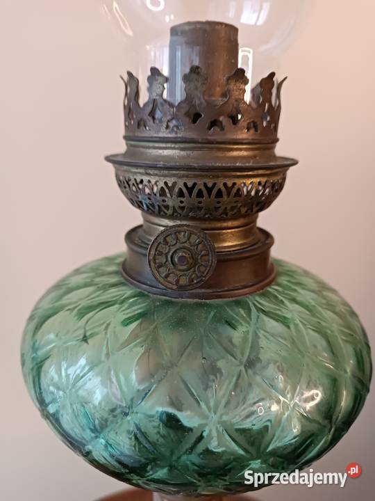 Lampa naftowa kolumnowa mosiądz Francja XIX w wielkopolskie Budzyń