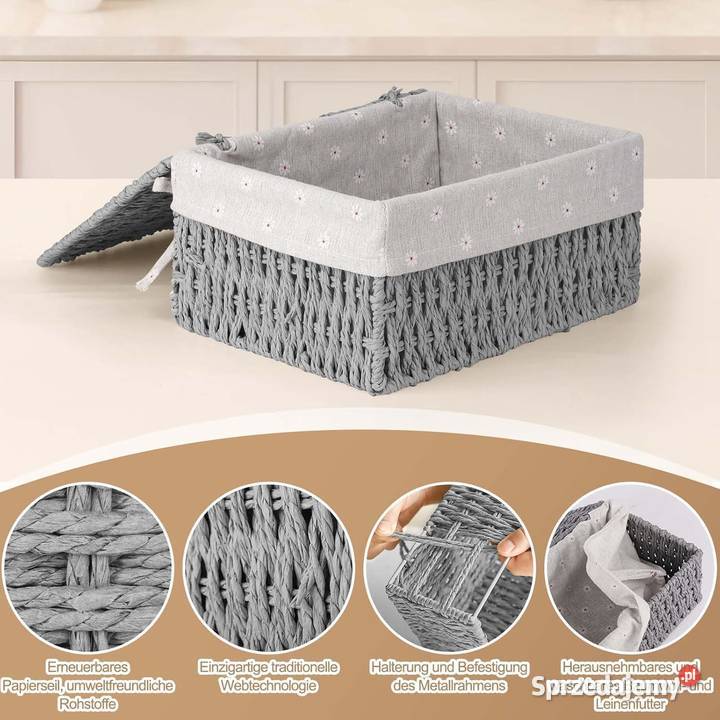 Kosz z pokrywką 3 sztuki pleciony kosz z liny Jaworzno