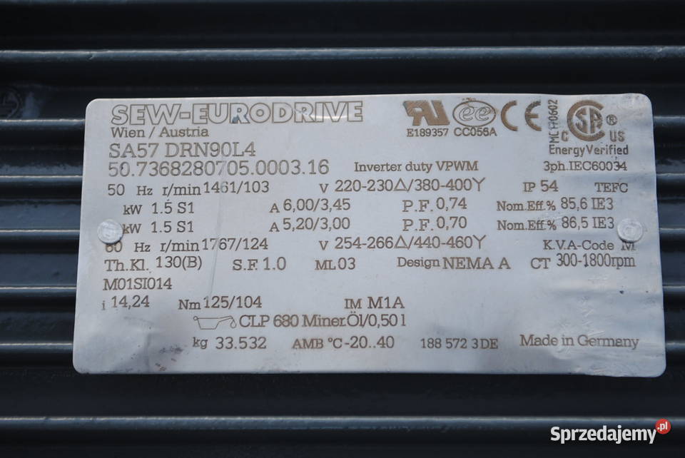 Motoreduktor kątowy 15kw 103obrmin SEW lubuskie