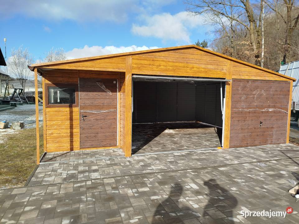 DUŻY Garaż Blaszany ZŁOTY DĄB OKNA Garaże 25m2 Kamień Pomorski