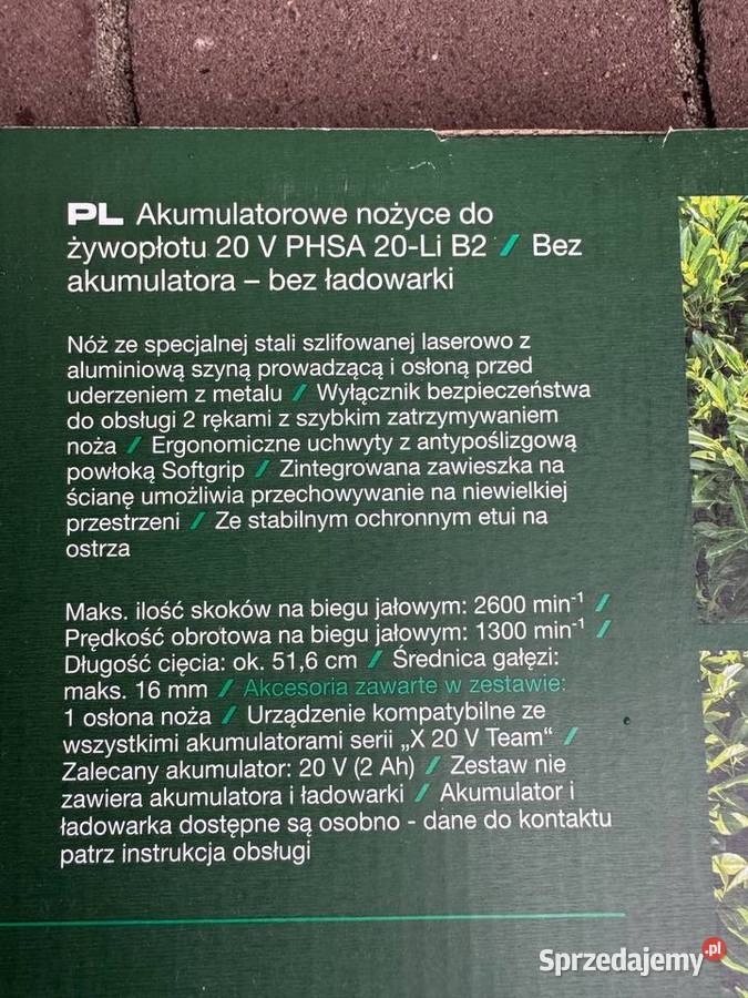 Akumulatorowe nożyce do żywopłotu PARKSIDE 20 V Dąbie