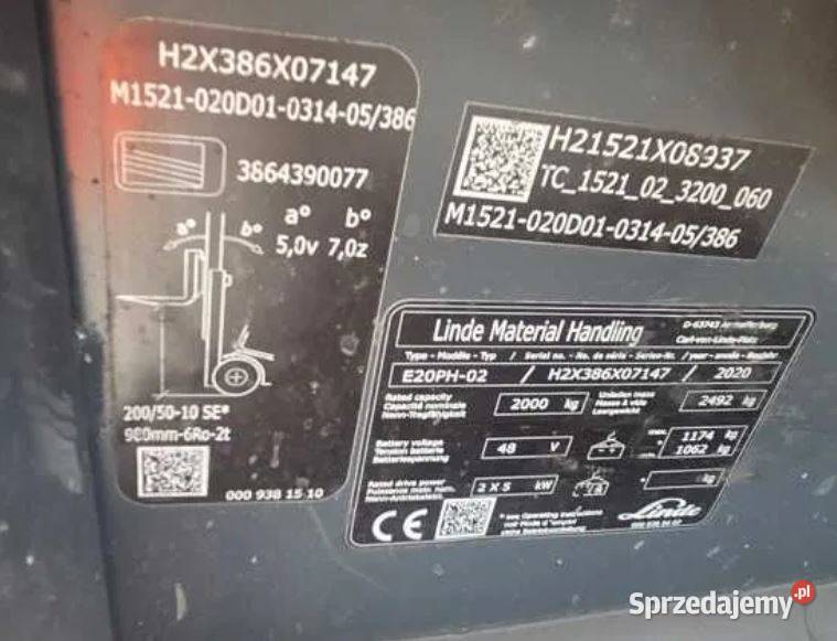 Wózek widłowy Linde E20PH02 Elektryczny 2020r 4 Dywity