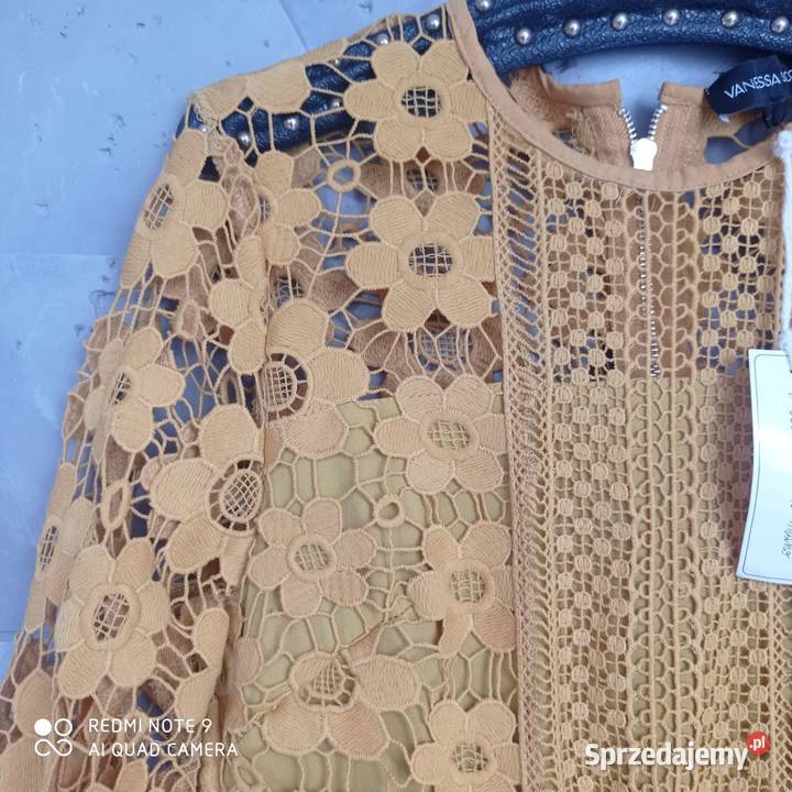 Musztardowa koronkowa włoska sukienka LXl Rozmiar 40(L) Lubartów sprzedam