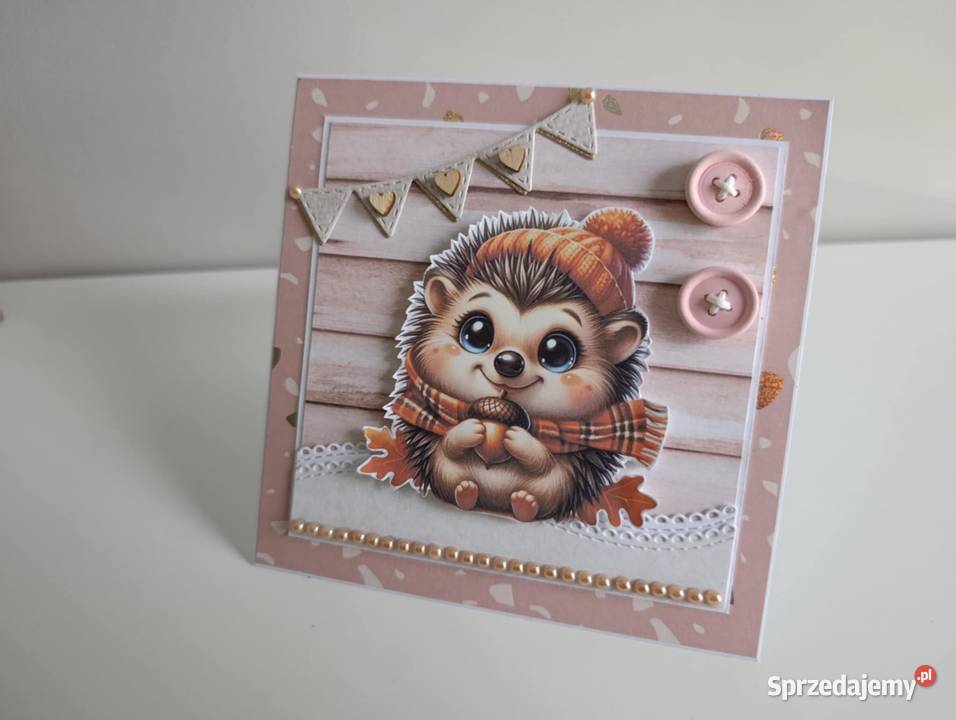 Kartka Roczek Urodziny ręcznie robiona jeż Łódź
