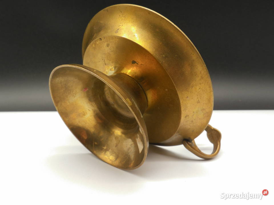 Świecznik z Uchem Kaganek Mosiężny stary MASSIV Porcelana i szkło wielkopolskie Raszków