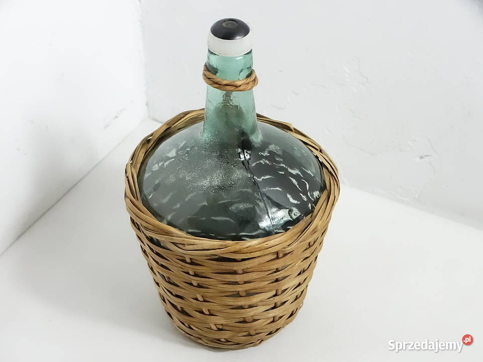 Stary szklany balon gąsior 21L w koszu