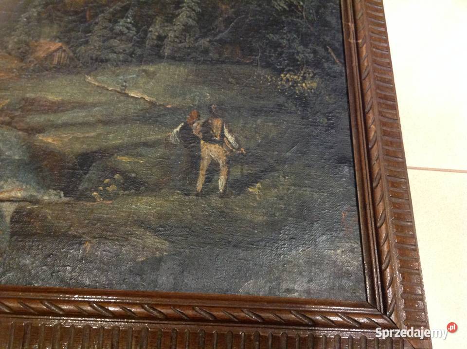 Stary Obraz Olejny w Drewnianej Zdobionej Ramie Nowa Sól