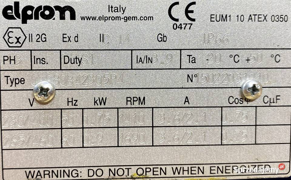 silnik elektryczny 075kW 1410obr 3fazowy Ex kujawsko-pomorskie Pigża