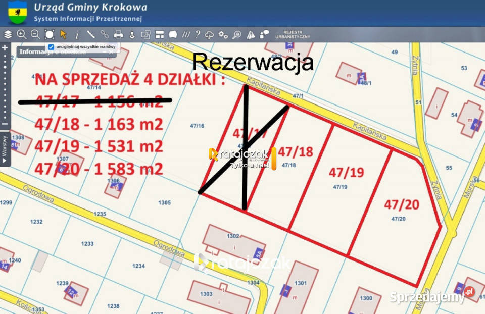 Działka Wierzchucino Kapitańska 1531m2 kanalizacja
