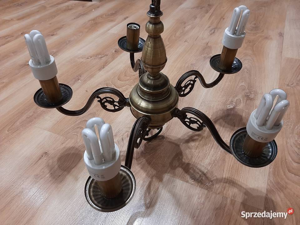 Lampa żyrandol mosiężny ozdobne klosze artabażur Chorzów