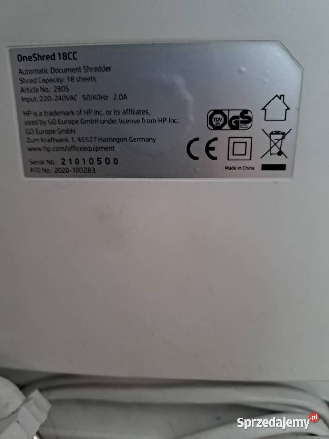 Niszczarka do papieru hp OneShred 18cc dolnośląskie Zbytowa