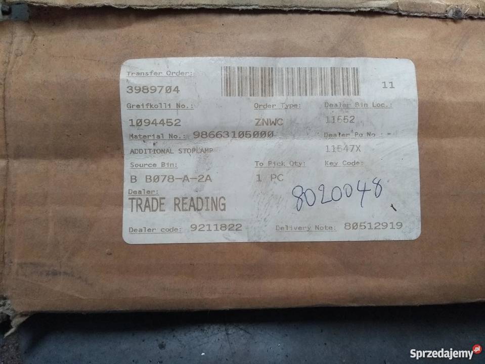 PORSCHE 986 Boxster trzecie światło stopu Oświetlenie Pilzno