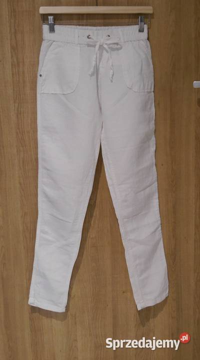 Bershka świetne spodnie lekkie len 34 XS biały Wrocław