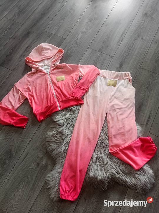 Komplet welurowy dres ombre różowy złote Kłodzko