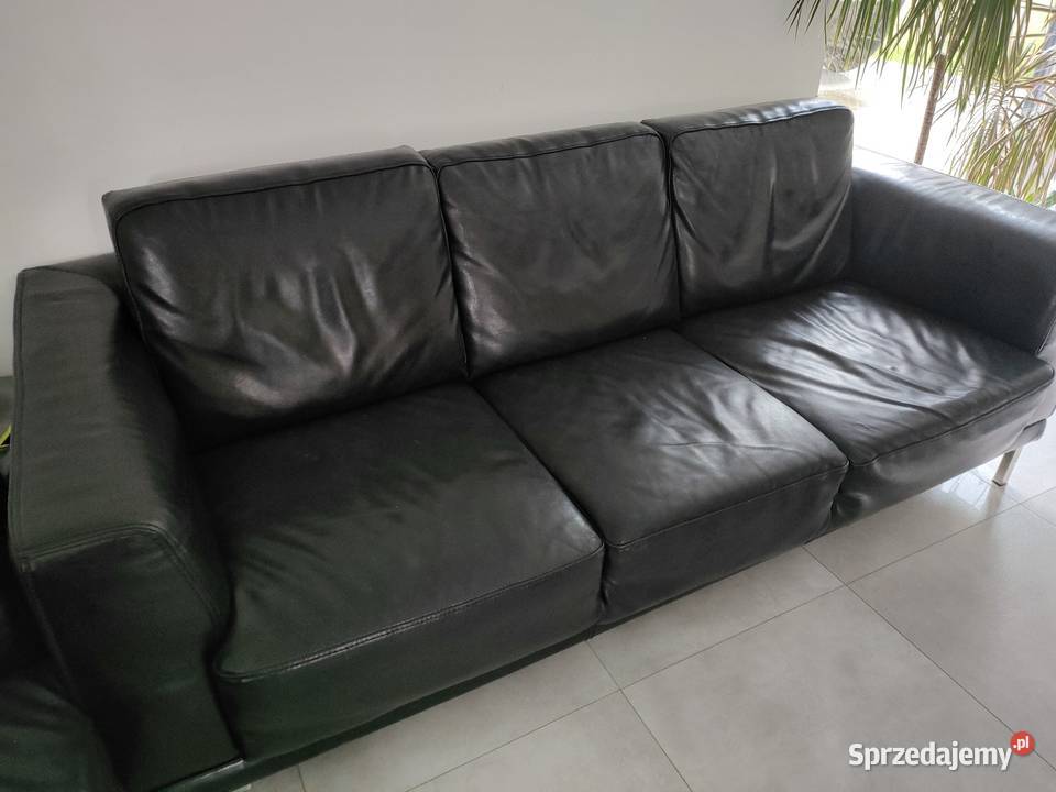 Kanapa sofa 2 sztuki skóra czarna Lubań
