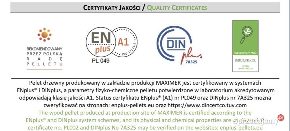 MAXIMER Certyfikowany Pellet klasy A1 Supraśl Opał podlaskie