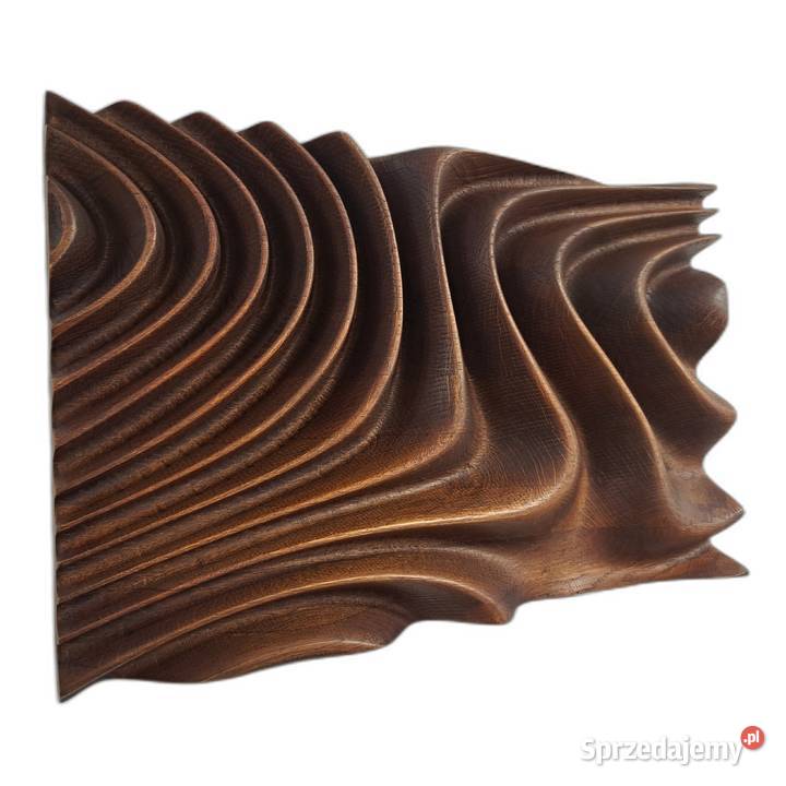 Płaskorzeźba dębowa fale 3D olejowana dekoracja Malechowo